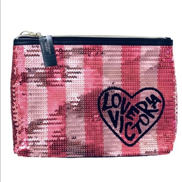 Victoria's Secret LOVE VICTORIA SEQUINS Travel Cosmetic Makeup beauty Bag Pouch - Picture 1 of 6